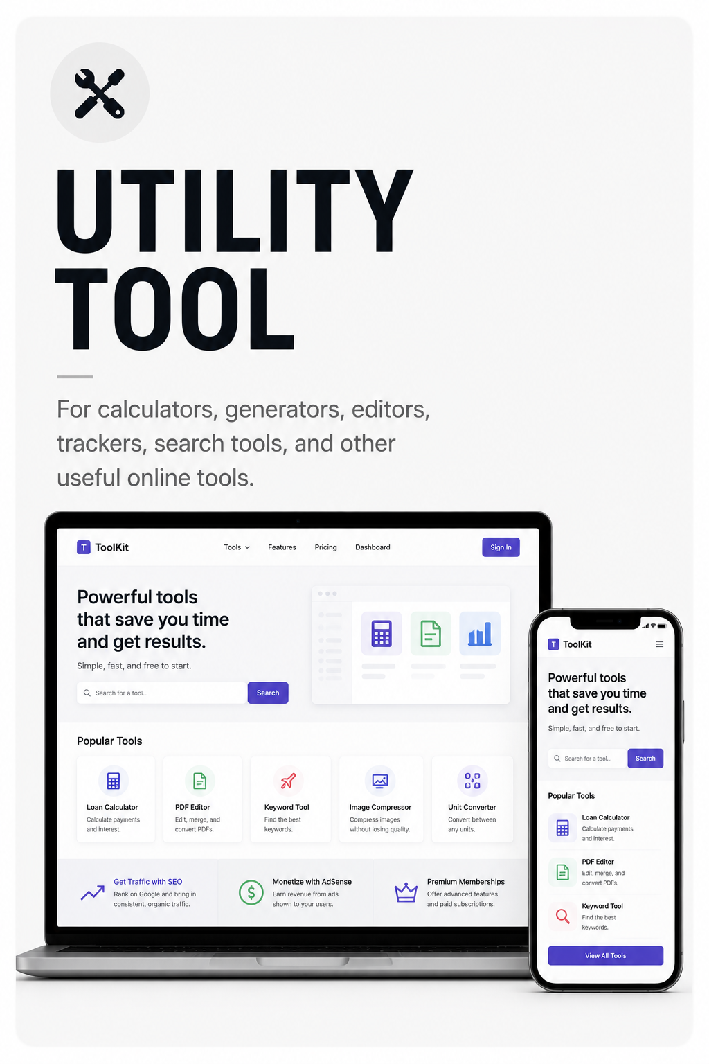 Utility Tool - For calculators, generators, editors, trackers